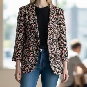 1990's Rampage Floral 2 Button Blazer Jacket Gingham Lining Pockets